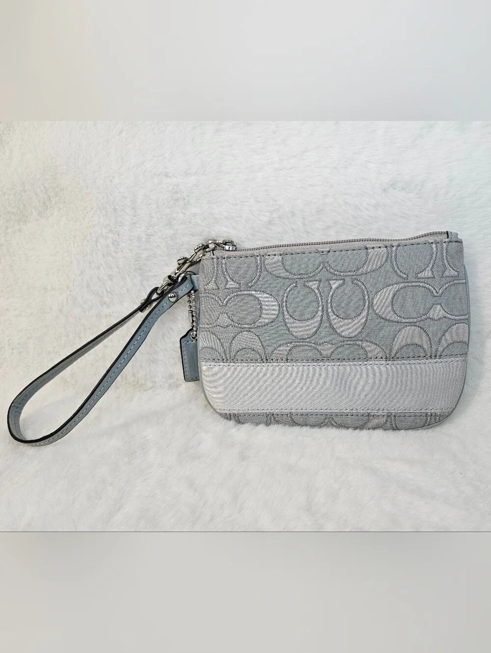Coach Gray Signature Wristlet Pouch